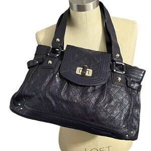 Elliott Lucca Glossy Eggplant  Purple Leather‎ Textured Quilted Satchel Purse